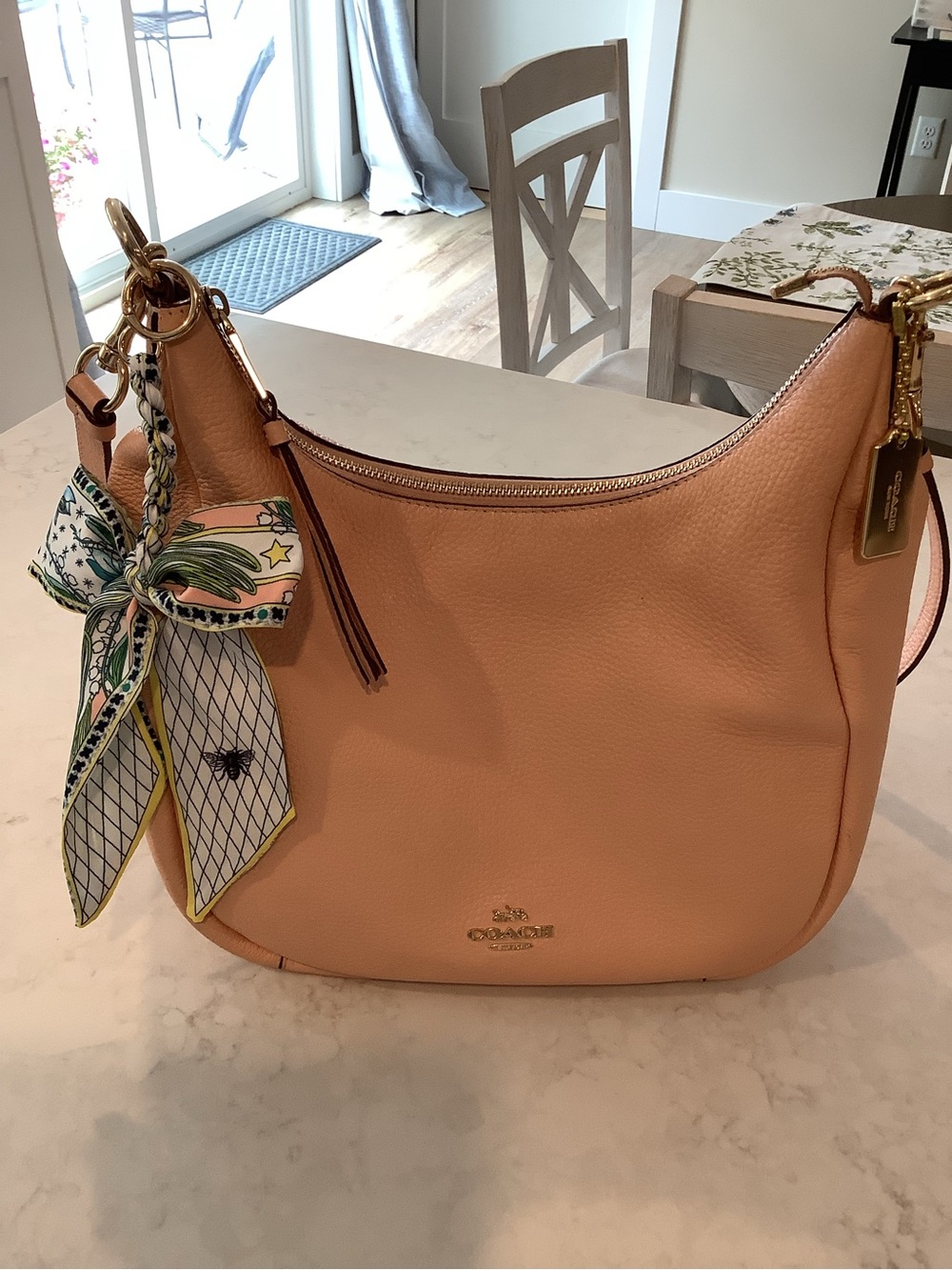 Coach Jules Hobo Peach Pebbled Leather Shoulder Crossbody with Silk Scarf
